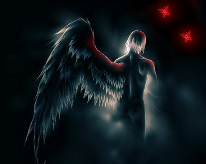 Ангел с одним крылом на чёрном фоне