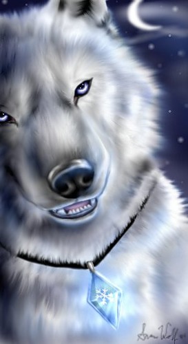 Красивый белый волк с алмазом на шее