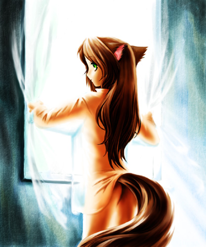 Девушка киска у окна