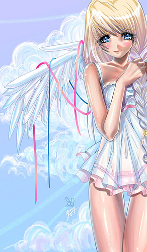 Девушка ангел в белом платье