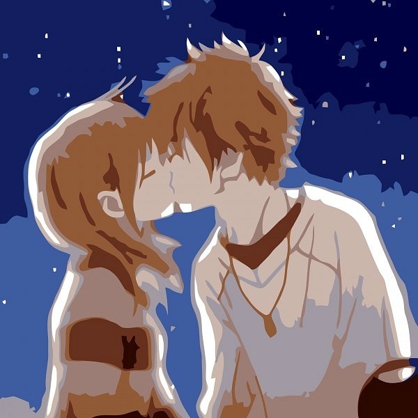 Поцелуй влюблённых на фоне звёздного неба