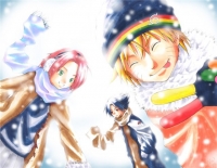 Новогоднее аниме, игра в снежки