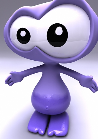 Необычное существо фиолетового цвета с большими глазами