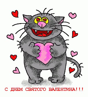 Поздравление с Днём Святого Валентина, серый котик с сердцем