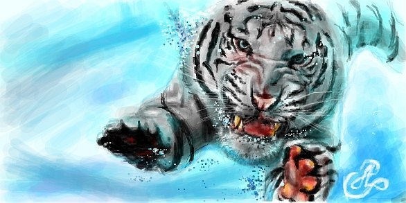 Злой белый тигр в воде
