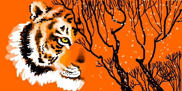 Красивый рыжий тигр в снежном лесу