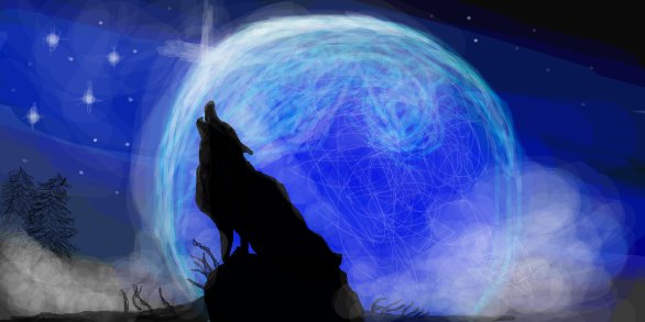 Воющий волк на фоне большой луны