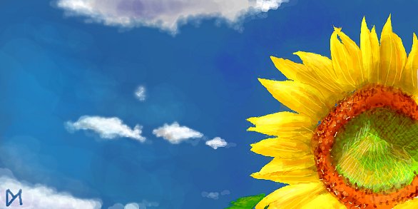 Жёлтый красивый подсолнух на фоне голубого неба