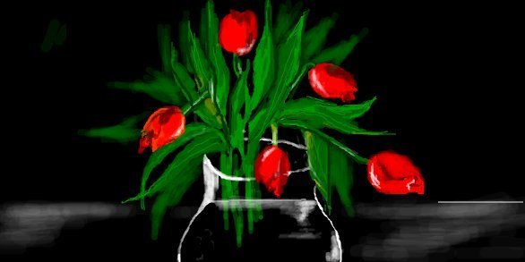 Красные тюльпаны в вазе в темноте