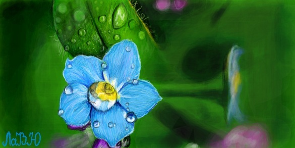 Голубой цветок в зелени