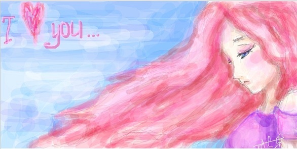 Девушка с розовыми волосами I love you