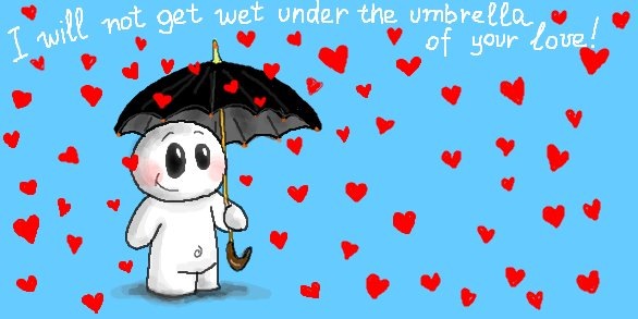 Дождь из сердечек, человечек под зонтом