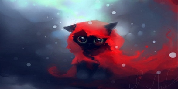 Милый котёнок в красном плаще