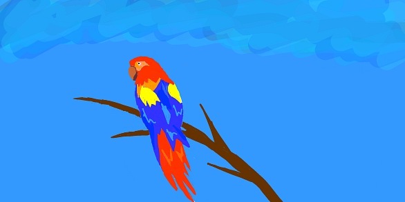 Красивый цветной попугай на дереве