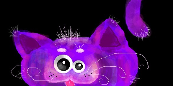 Смешной фиолетовый котик с большими глазами